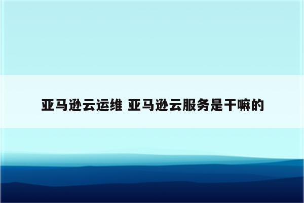 亚马逊云运维 亚马逊云服务是干嘛的