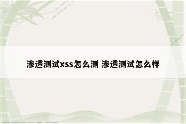 渗透测试xss怎么测 渗透测试怎么样