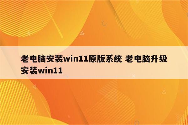 老电脑安装win11原版系统 老电脑升级安装win11
