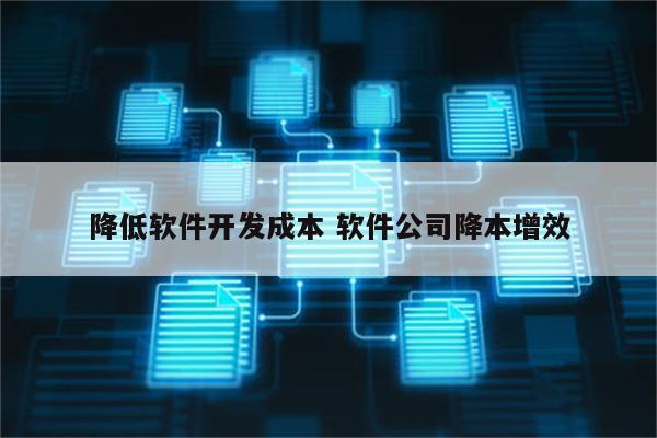 降低软件开发成本 软件公司降本增效