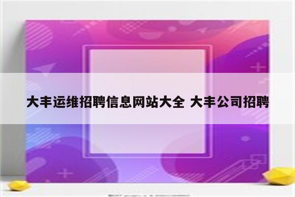 大丰运维招聘信息网站大全 大丰公司招聘