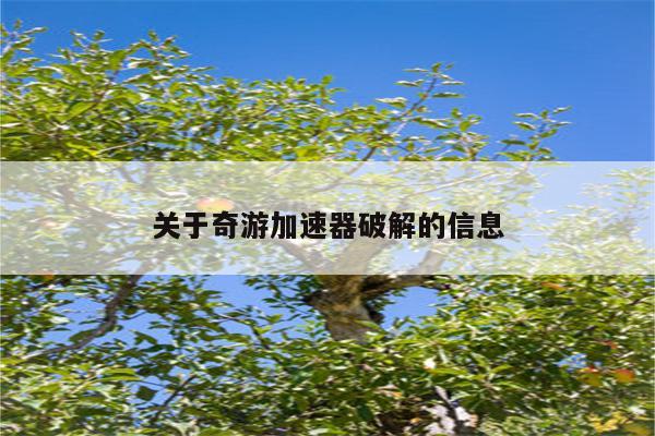 关于奇游加速器破解的信息